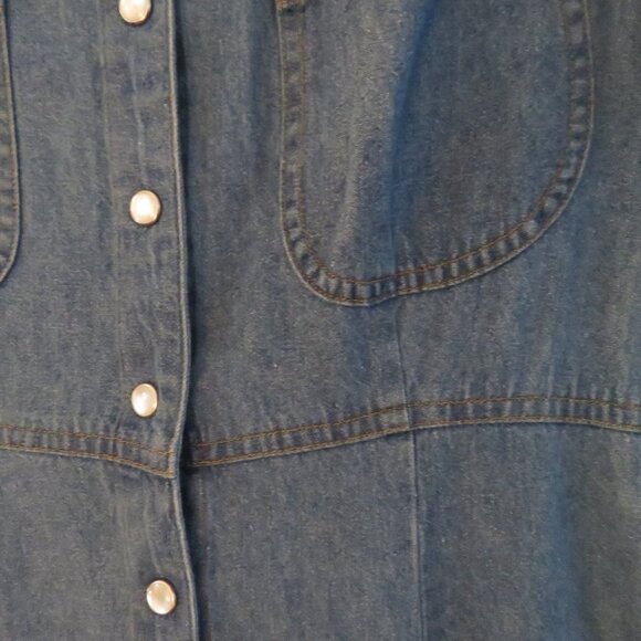 VINTAGE NEVADA JEANSWEAR Light Denim Pearl Snap Maxi Dress - Size 10 - Picture 6 of 15